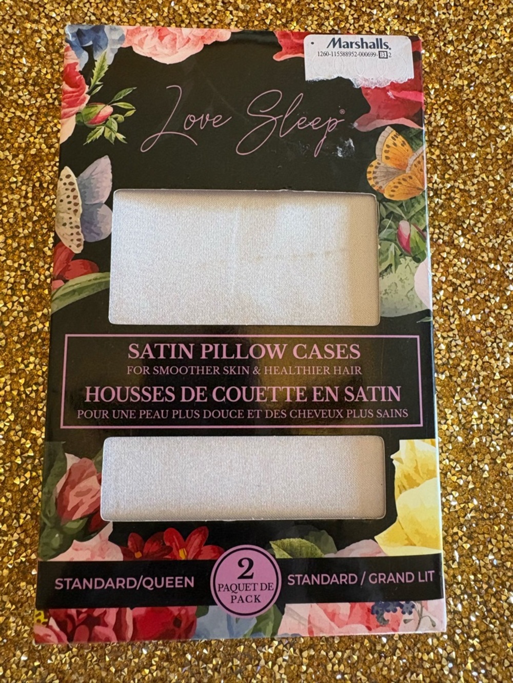 Love Sleep NWT in Box Set of Satin Pillow Cases 2-Pack – Silver (Standard/Queen)